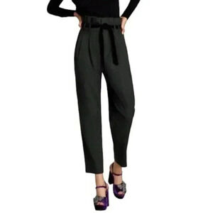 Zara Paper Bag Striped Pinstripe Pants  High Waisted Gray Size XS